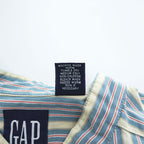 GAP 90年代 オールドギャップ ヴィンテージ カナダ製 バンドカラーシャツ 長袖ストライプシャツ L サックスブルー 胸ポケット