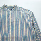 GAP 90年代 オールドギャップ ヴィンテージ カナダ製 バンドカラーシャツ 長袖ストライプシャツ L サックスブルー 胸ポケット