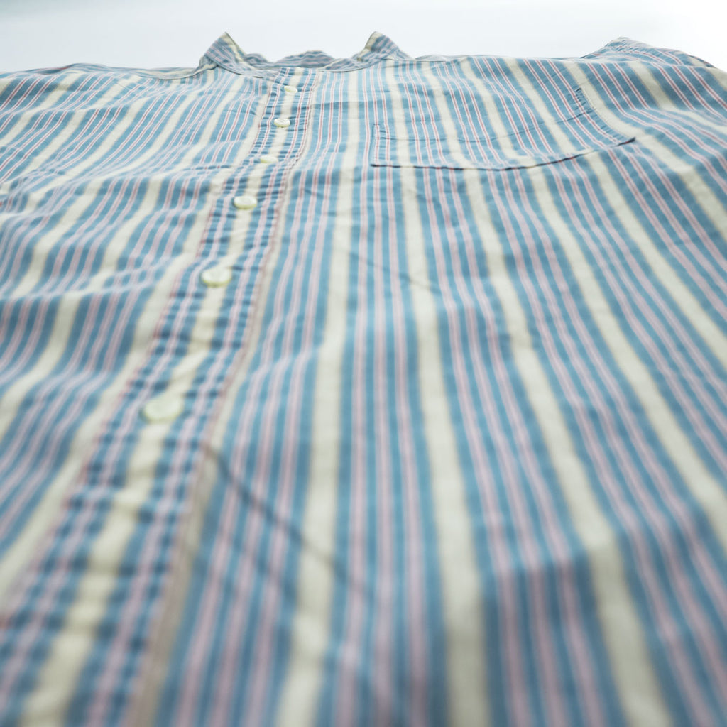 GAP 90年代 オールドギャップ ヴィンテージ カナダ製 バンドカラーシャツ 長袖ストライプシャツ L サックスブルー 胸ポケット