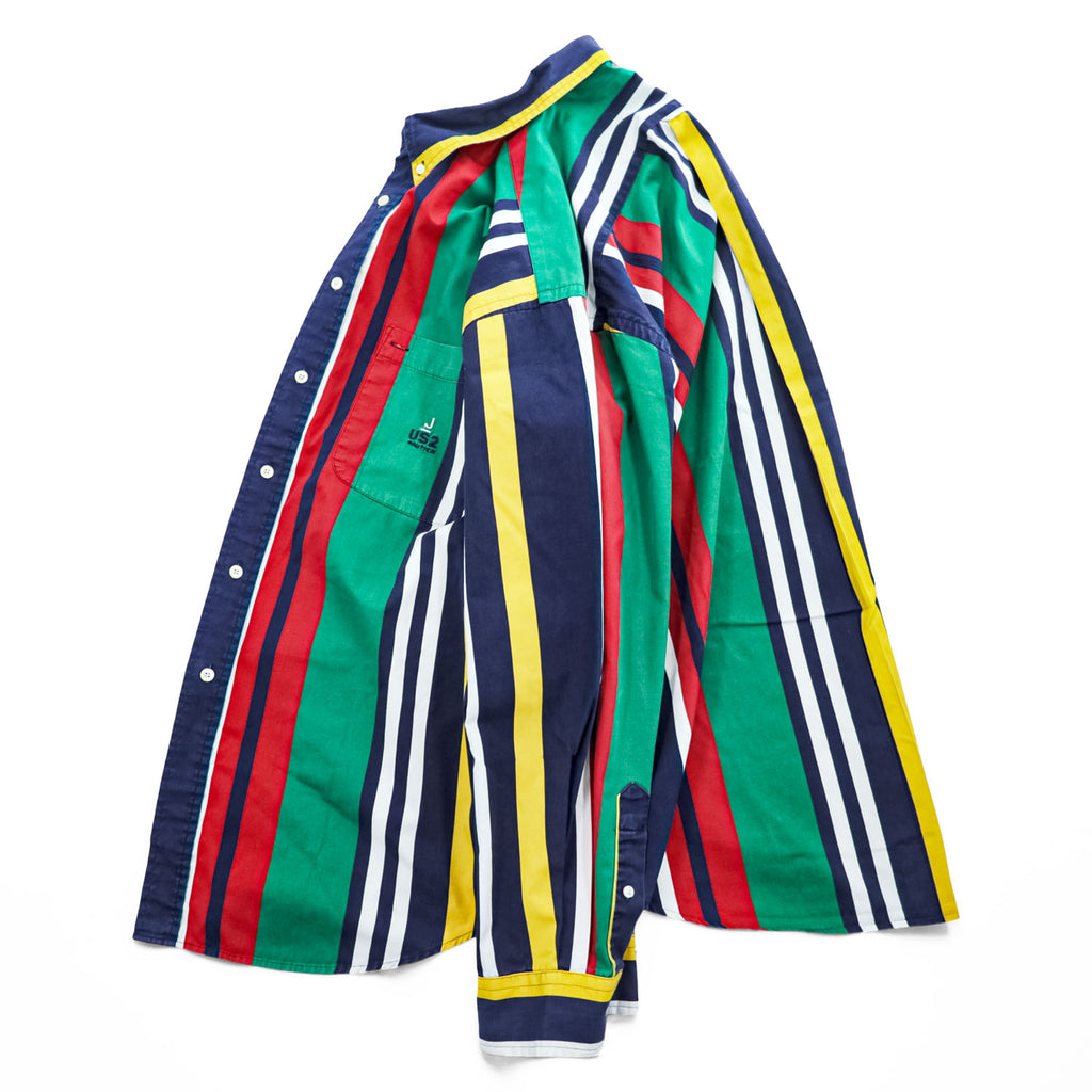 NAUTICA 90年代 ヴィンテージ 長袖 マルチストライプ シャツ XL ボタンダウン マルチストライプ ビッグサイズ