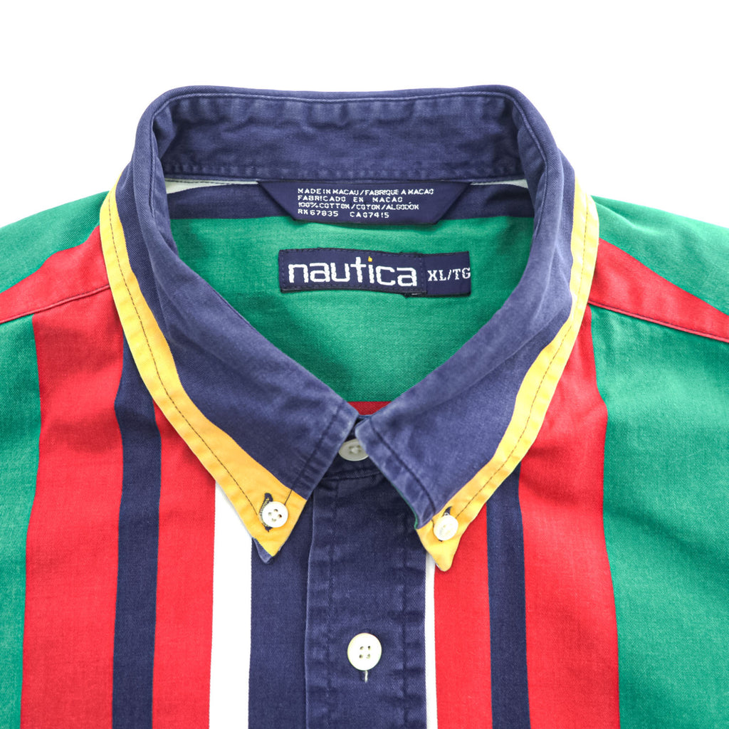 NAUTICA 90年代 ヴィンテージ 長袖 マルチストライプ シャツ XL ボタンダウン マルチストライプ ビッグサイズ