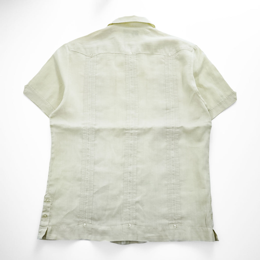 Successo UOMO キューバシャツ リネン 半袖シャツ XL ベージュ 刺繍 ピンタック 4ポケット オープンカラー 開襟 ボックスシルエット グアヤベラ