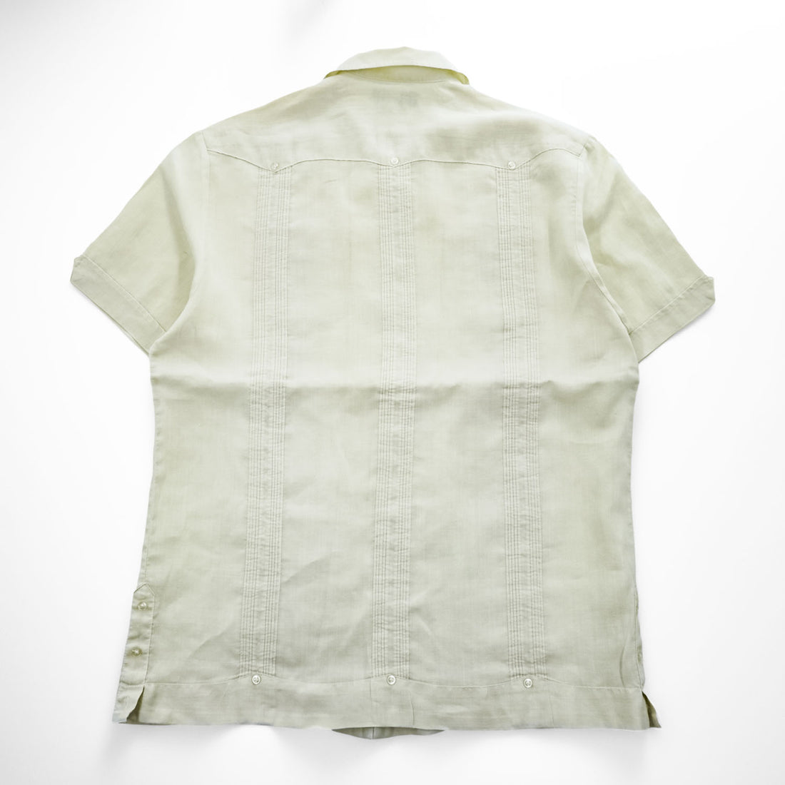 Successo UOMO キューバシャツ リネン 半袖シャツ XL ベージュ 刺繍 ピンタック 4ポケット オープンカラー 開襟 ボックスシルエット グアヤベラ