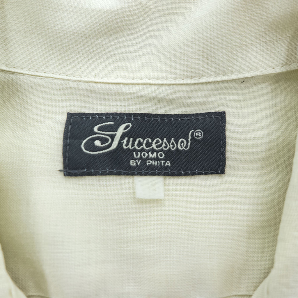 Successo UOMO キューバシャツ リネン 半袖シャツ XL ベージュ 刺繍 ピンタック 4ポケット オープンカラー 開襟 ボックスシルエット グアヤベラ