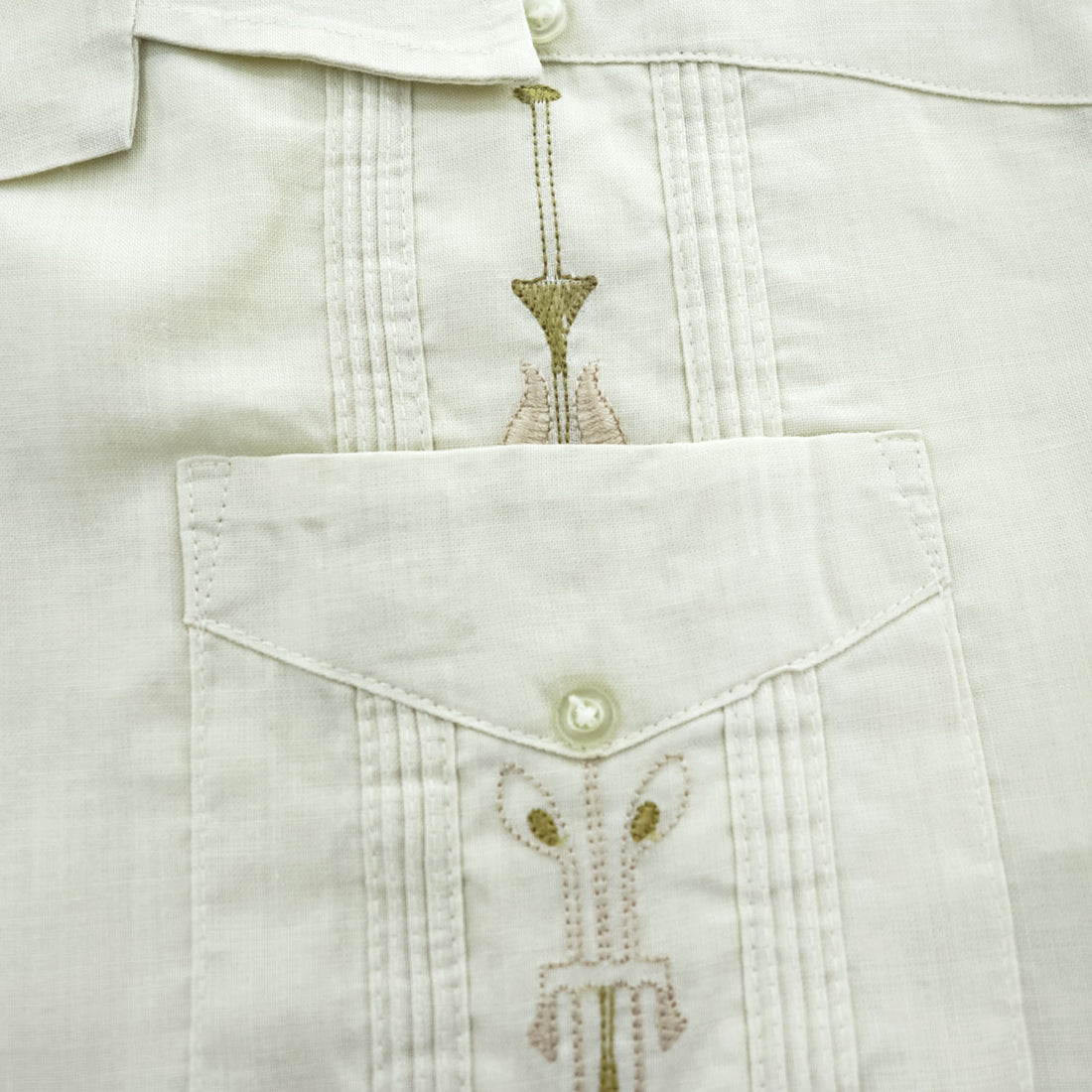 Successo UOMO キューバシャツ リネン 半袖シャツ XL ベージュ 刺繍 ピンタック 4ポケット オープンカラー 開襟 ボックスシルエット グアヤベラ