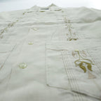 Successo UOMO キューバシャツ リネン 半袖シャツ XL ベージュ 刺繍 ピンタック 4ポケット オープンカラー 開襟 ボックスシルエット グアヤベラ