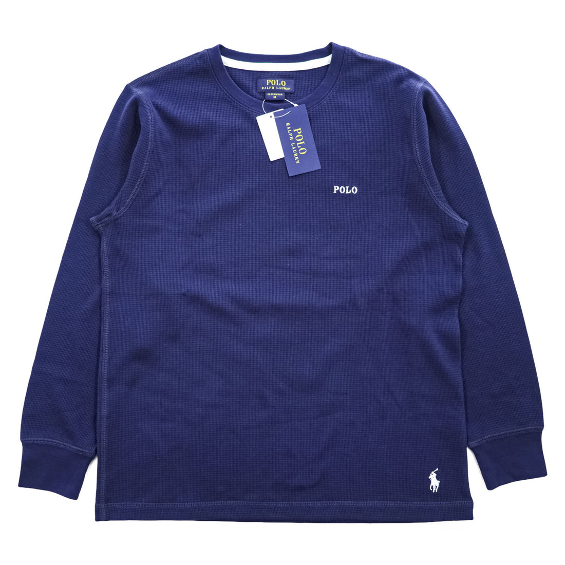Polo Ralph Lauren ワッフル サーマル 長袖 ロングスリーブ Tシャツ ロンT M ネイビー スモールポニー ロゴ 刺繍 SLEEPWEAR 未使用品