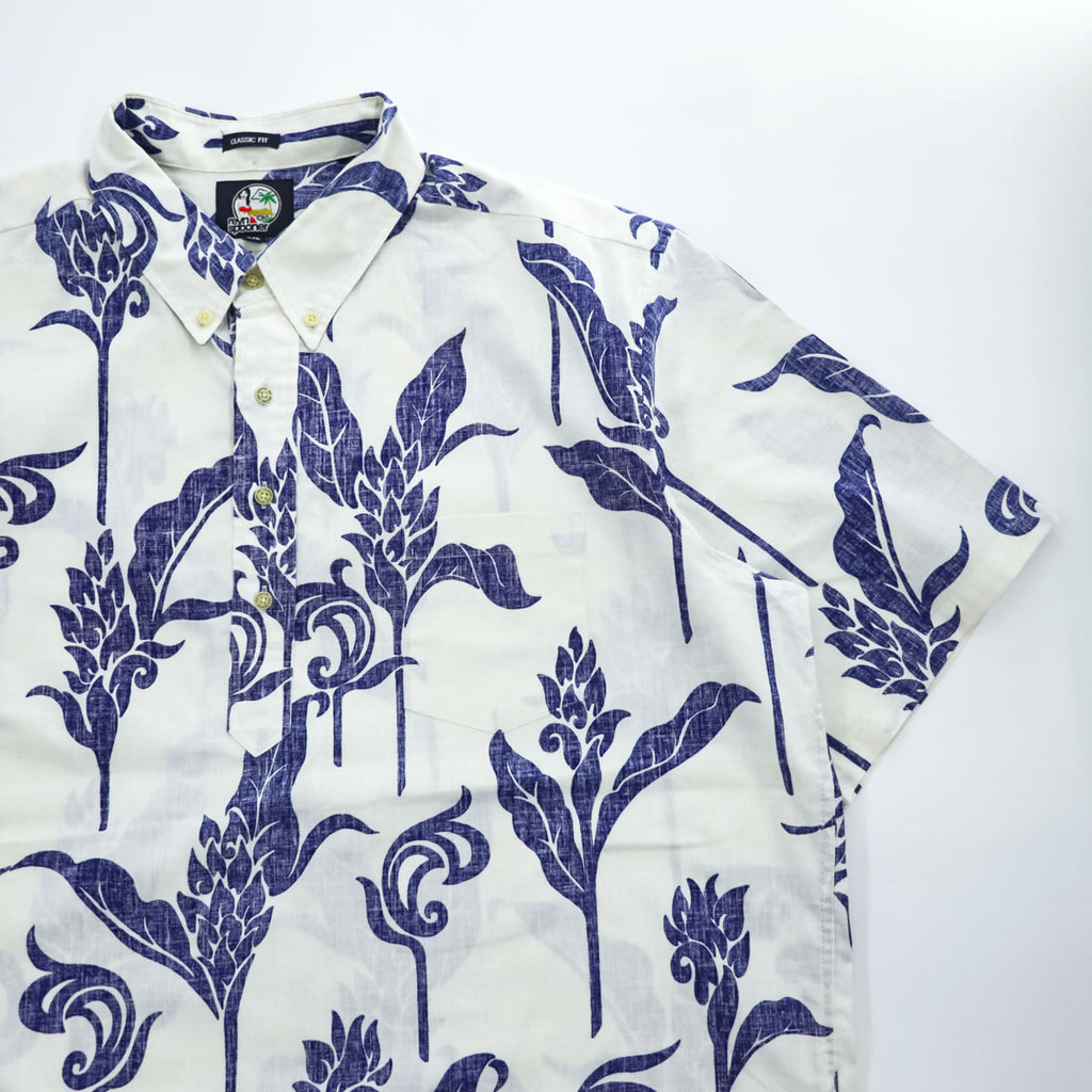 reyn spooner 90年代 ヴィンテージ プルオーバー 半袖シャツ アロハシャツ XXL ホワイト 総柄 ビッグサイズ CLASSIC FIT ハーフボタン