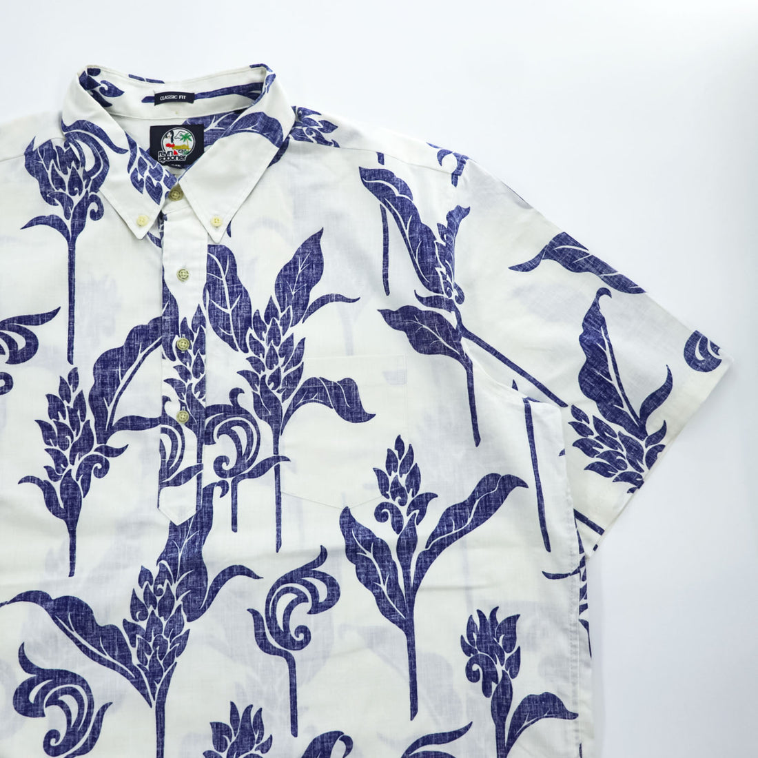 reyn spooner 90年代 ヴィンテージ プルオーバー 半袖シャツ アロハシャツ XXL ホワイト 総柄 ビッグサイズ CLASSIC FIT ハーフボタン