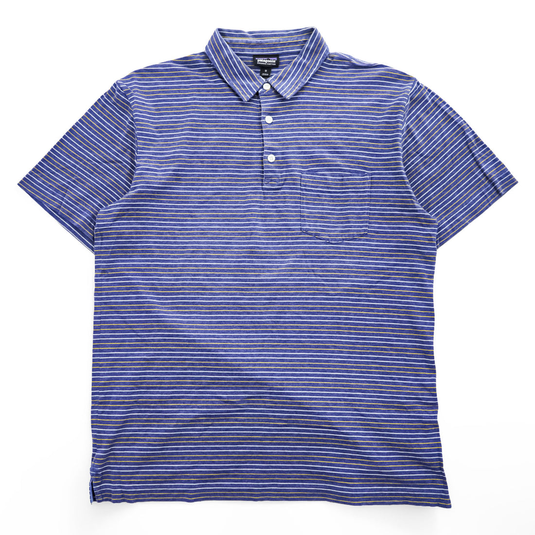 Patagonia オーガニックコットン 半袖 ポロシャツ M ブルー ボーダー Squeaky Clean Polo ORGANIC COTTON 52776