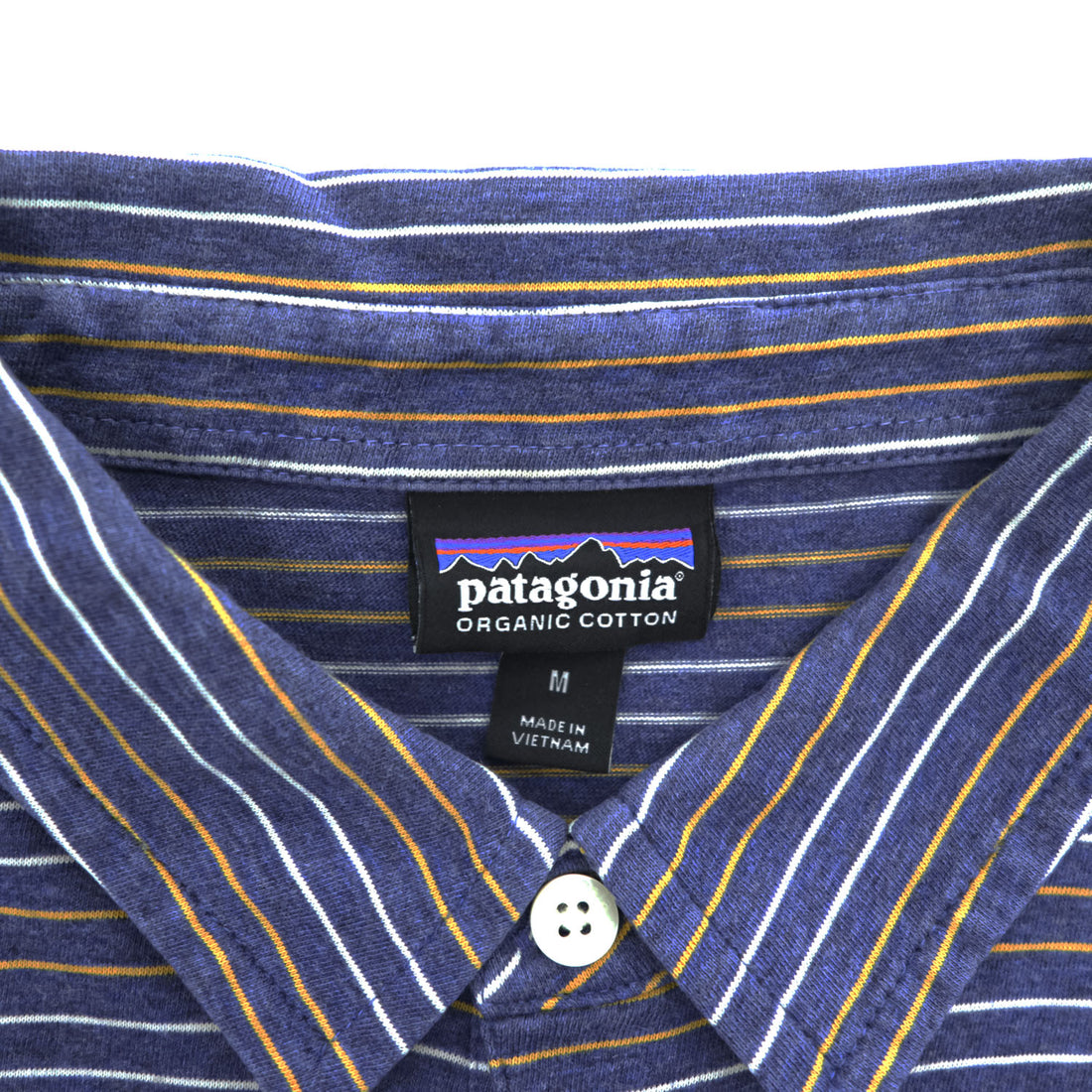 Patagonia オーガニックコットン 半袖 ポロシャツ M ブルー ボーダー Squeaky Clean Polo ORGANIC COTTON 52776