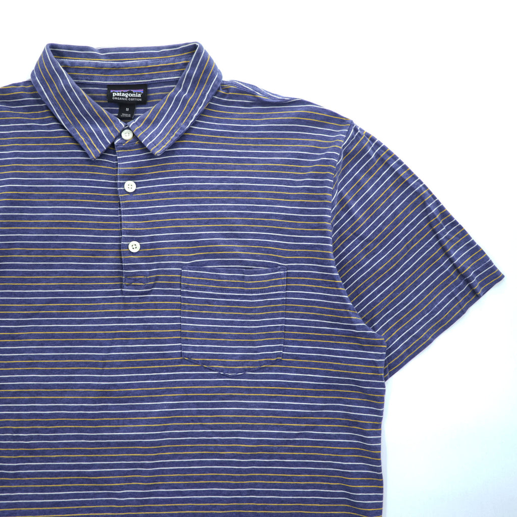 Patagonia オーガニックコットン 半袖 ポロシャツ M ブルー ボーダー Squeaky Clean Polo ORGANIC COTTON 52776