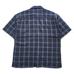 BRUNO リネン 半袖 オープンカラー チェックシャツ L ネイビー ブルー 麻100% WASHABLE LINEN 開襟 ボックスシルエット