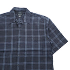 BRUNO リネン 半袖 オープンカラー チェックシャツ L ネイビー ブルー 麻100% WASHABLE LINEN 開襟 ボックスシルエット