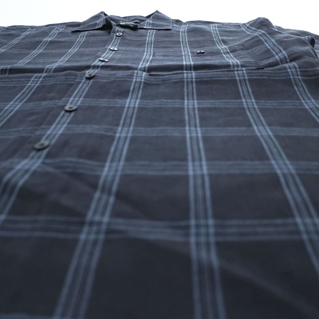 BRUNO リネン 半袖 オープンカラー チェックシャツ L ネイビー ブルー 麻100% WASHABLE LINEN 開襟 ボックスシルエット