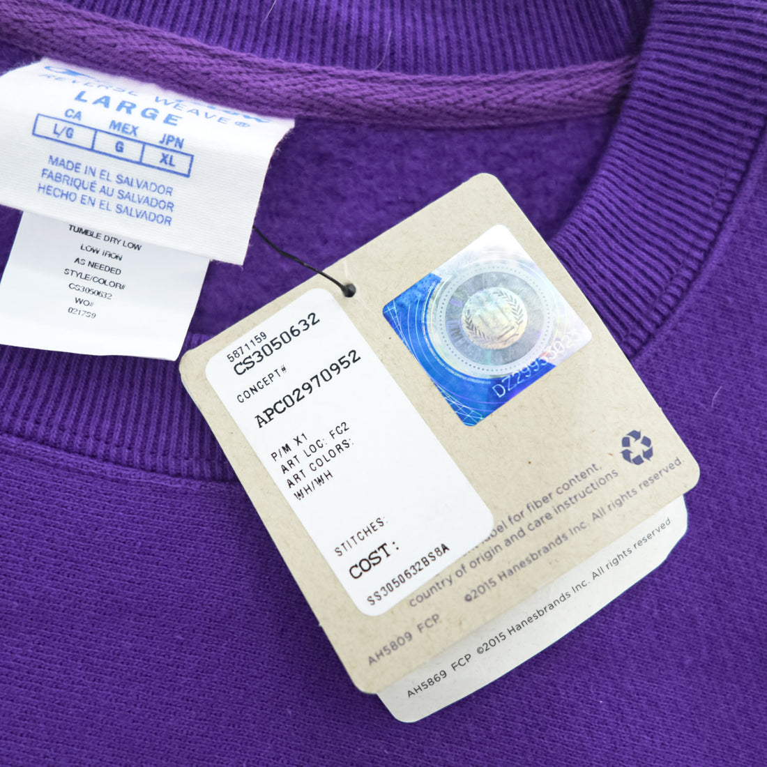 Champion リバースウィーブ REVERSE WEAVE スウェット トレーナー XL パープル 裏起毛 未使用品 カレッジ