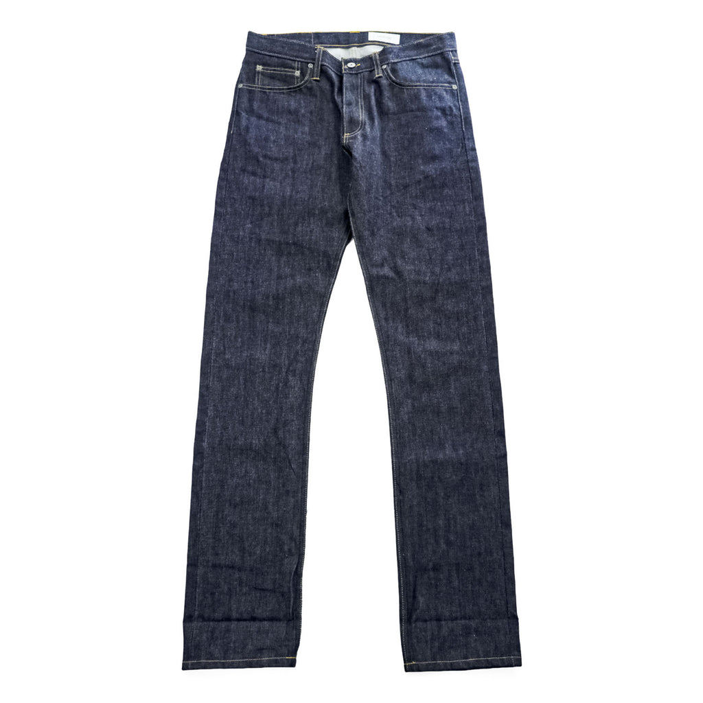 GUSTIN セルヴィッヂ リジッドデニムパンツ USA製 ジーンズ L ノンウォッシュ 濃紺 レザーパッチ ボタンフライ