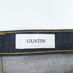 GUSTIN セルヴィッヂ リジッドデニムパンツ USA製 ジーンズ L ノンウォッシュ 濃紺 レザーパッチ ボタンフライ