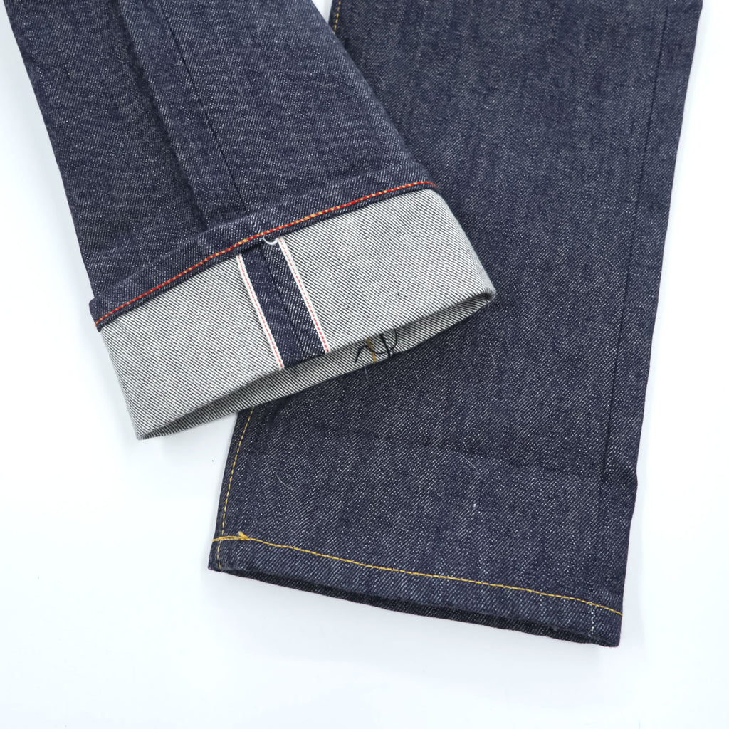 GUSTIN セルヴィッヂ リジッドデニムパンツ USA製 ジーンズ L ノンウォッシュ 濃紺 レザーパッチ ボタンフライ