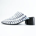 MM6 Maison Margiela ブロックヒール ミュール チャンキーヒール サボサンダル 22.5cm ホワイト 総柄 PRINTED MULES 羊革 レザー S59WP0139 イタリア製