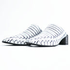 MM6 Maison Margiela ブロックヒール ミュール チャンキーヒール サボサンダル 22.5cm ホワイト 総柄 PRINTED MULES 羊革 レザー S59WP0139 イタリア製