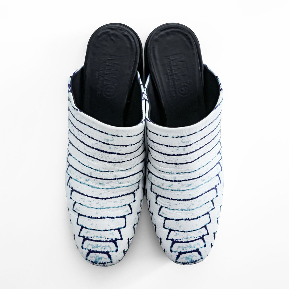 MM6 Maison Margiela ブロックヒール ミュール チャンキーヒール サボサンダル 22.5cm ホワイト 総柄 PRINTED MULES 羊革 レザー S59WP0139 イタリア製