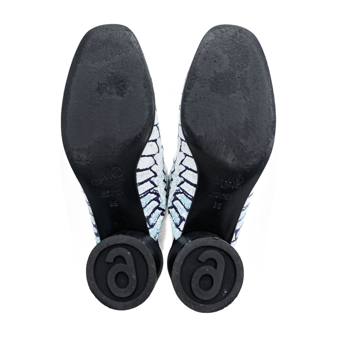 MM6 Maison Margiela ブロックヒール ミュール チャンキーヒール サボサンダル 22.5cm ホワイト 総柄 PRINTED MULES 羊革 レザー S59WP0139 イタリア製