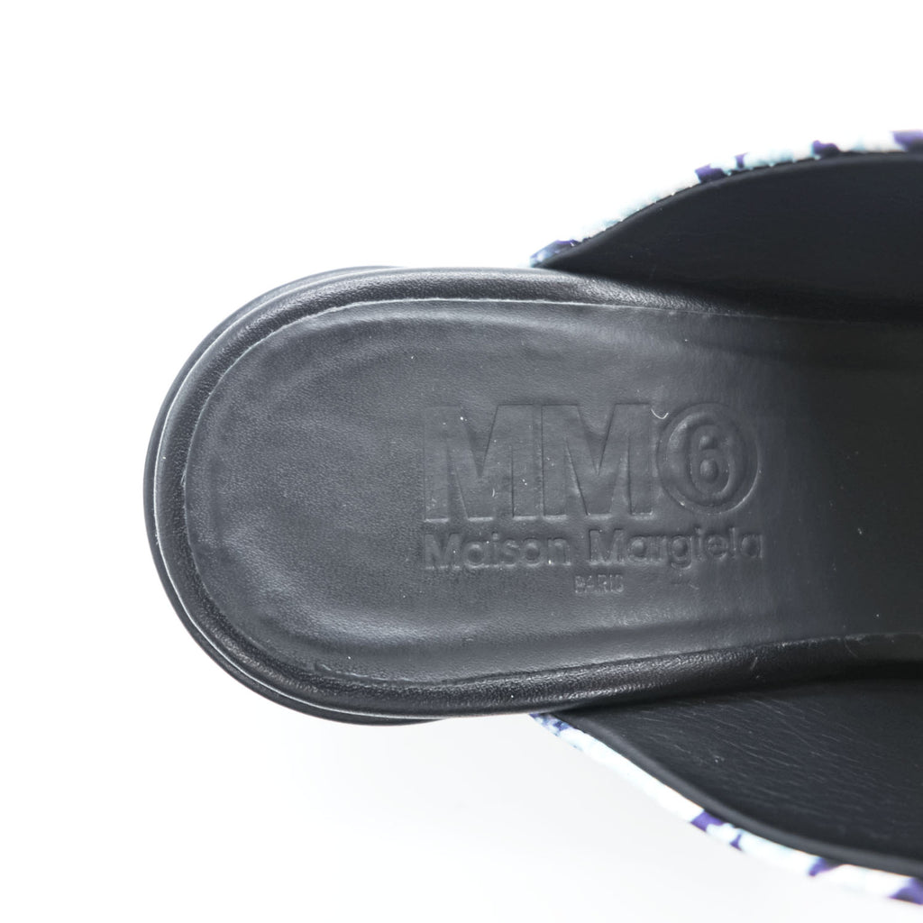 MM6 Maison Margiela ブロックヒール ミュール チャンキーヒール サボサンダル 22.5cm ホワイト 総柄 PRINTED MULES 羊革 レザー S59WP0139 イタリア製