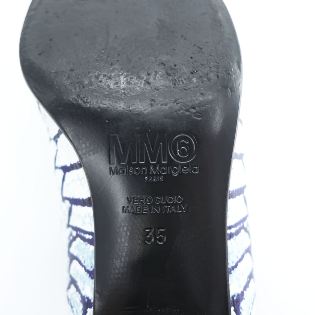 MM6 Maison Margiela ブロックヒール ミュール チャンキーヒール サボサンダル 22.5cm ホワイト 総柄 PRINTED MULES 羊革 レザー S59WP0139 イタリア製