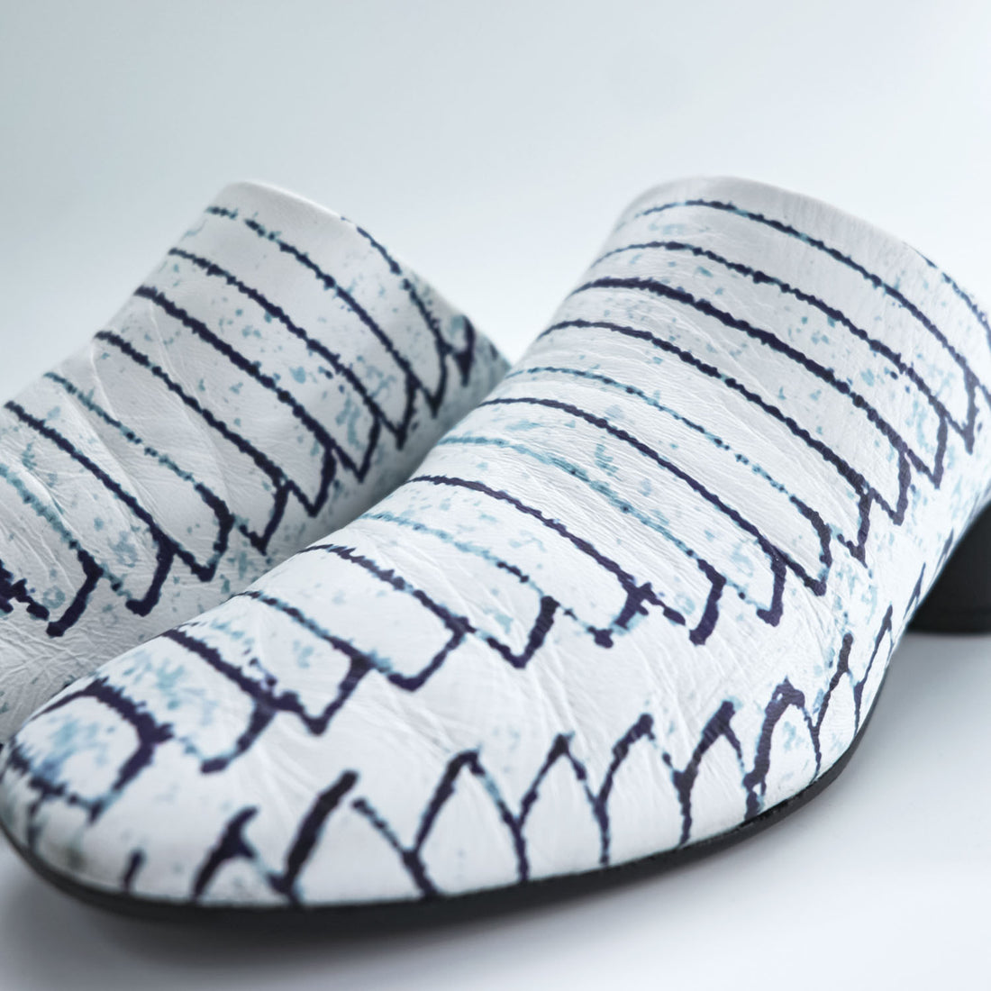 MM6 Maison Margiela ブロックヒール ミュール チャンキーヒール サボサンダル 22.5cm ホワイト 総柄 PRINTED MULES 羊革 レザー S59WP0139 イタリア製