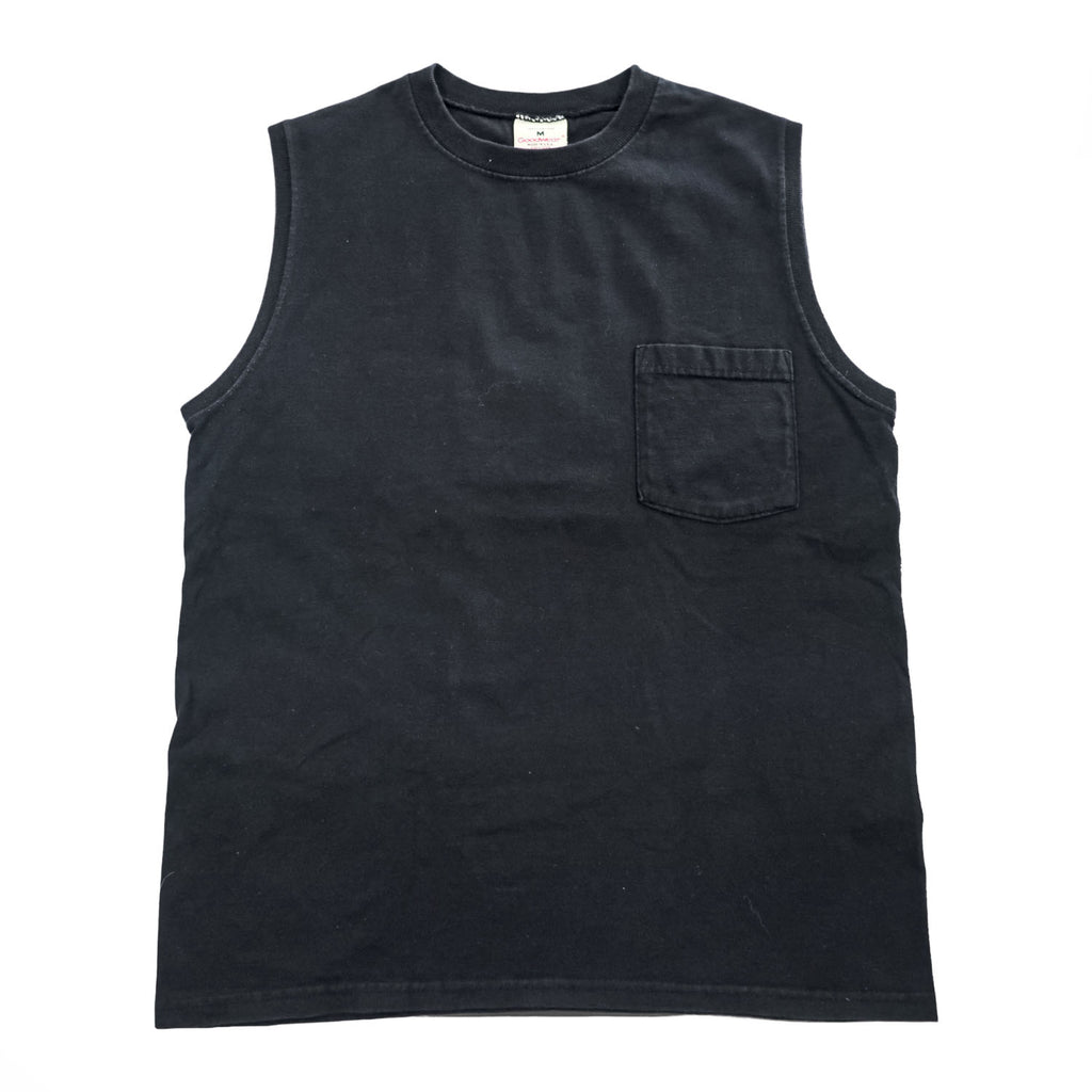 Goodwear USA製 タンクトップ ノースリーブ クルーネック M ブラック ポケット付