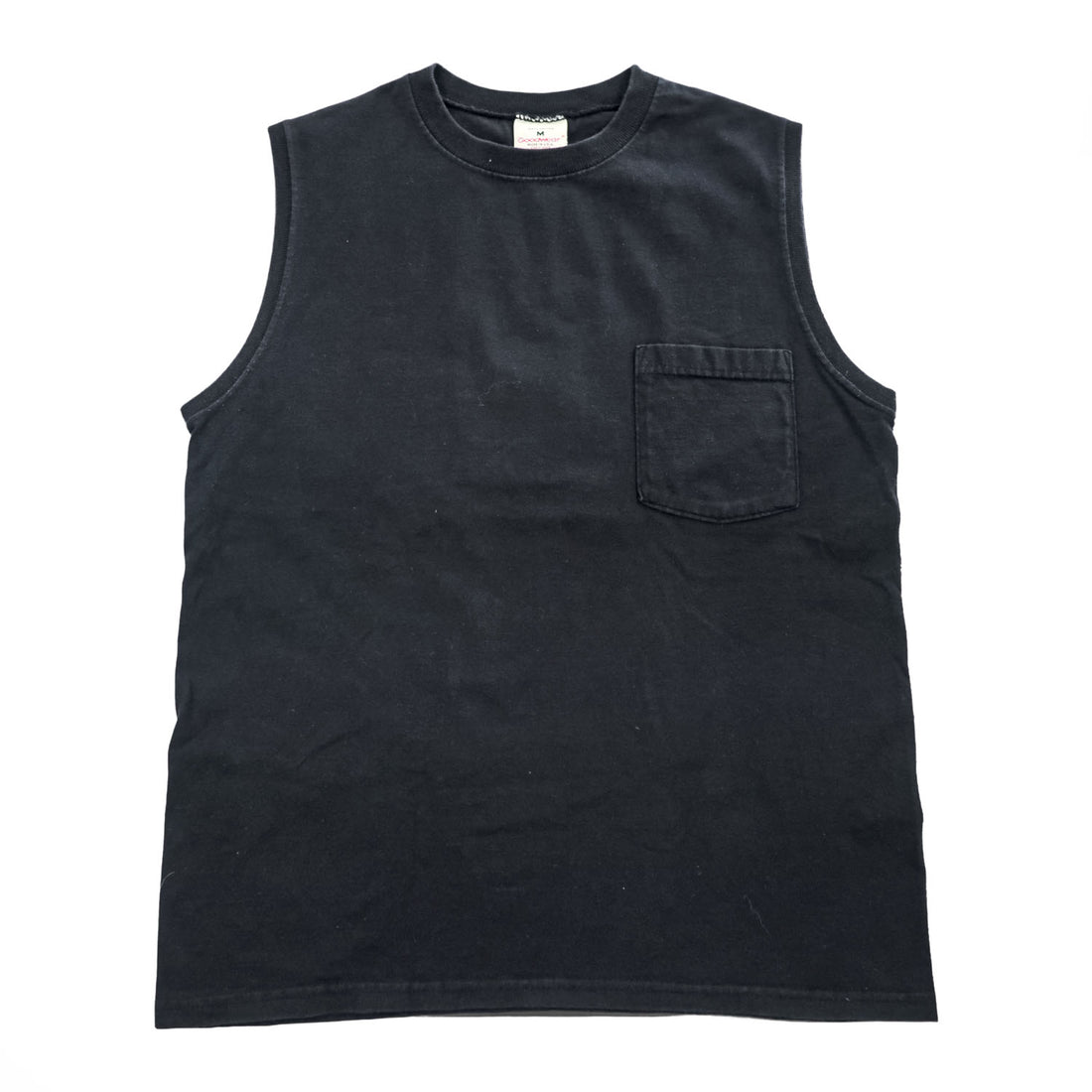 Goodwear USA製 タンクトップ ノースリーブ クルーネック M ブラック ポケット付