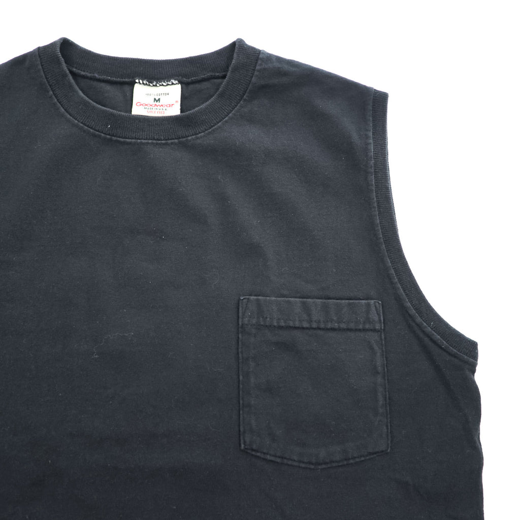 Goodwear USA製 タンクトップ ノースリーブ クルーネック M ブラック ポケット付