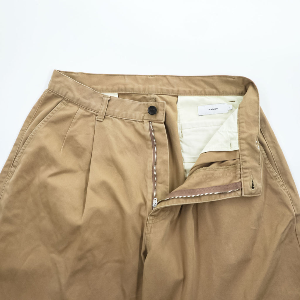 Graphpaper 日本製 ワイド テーパード 2タック チノパンツ M ベージュ プリーツ Chino Two Tuck Pants GU191-40048B