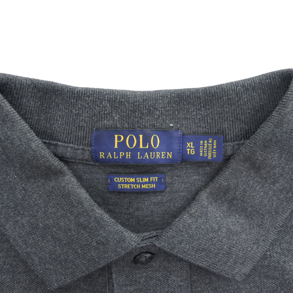 Polo Ralph Lauren ポロシャツ XL CUSTOM SLIM FIT グレー ストレッチ スモールポニー ロゴ 刺繍 STRETCH MESH