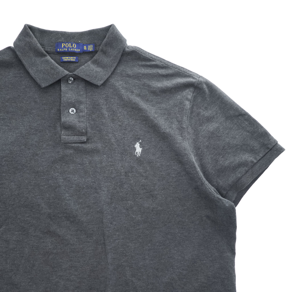 Polo Ralph Lauren ポロシャツ XL CUSTOM SLIM FIT グレー ストレッチ スモールポニー ロゴ 刺繍 STRETCH MESH
