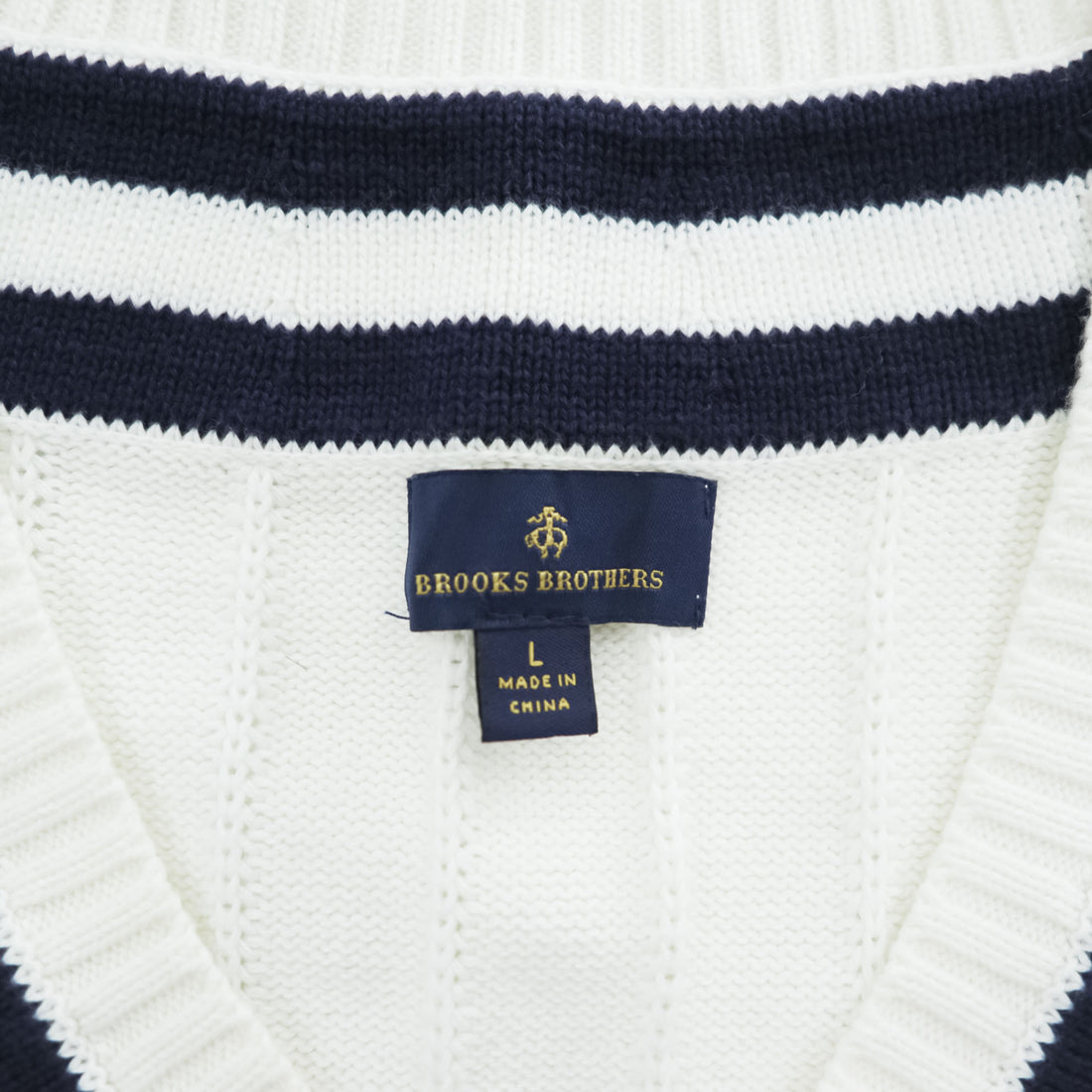 Brooks Brothers Vネック チルデンニット セーター L ネイビー ホワイト
