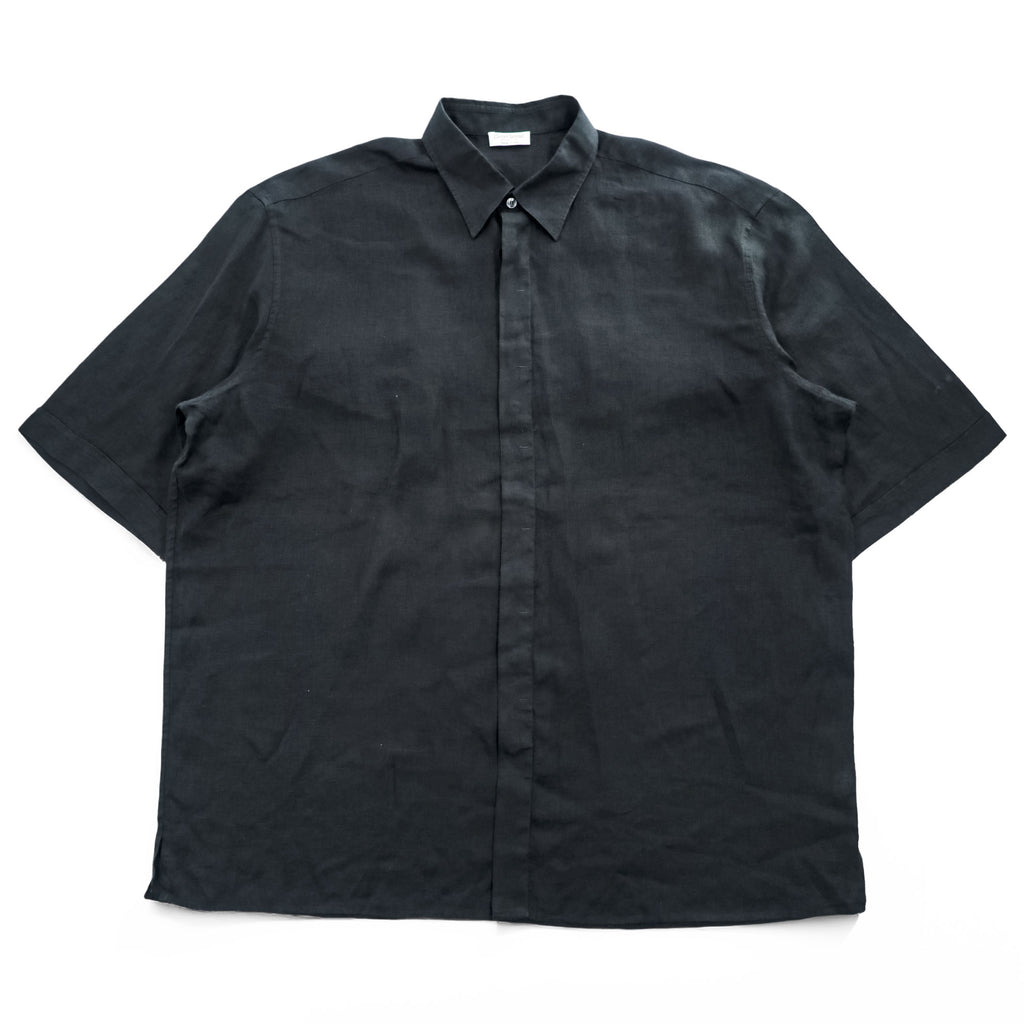 Gran Sasso イタリア製 リネン 半袖シャツ XL ブラック 麻100% ビッグサイズ ボックスシルエット