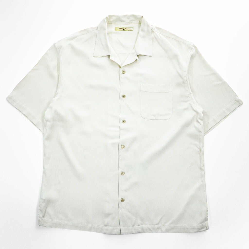 Tommy Bahama 半袖 シルク オープンカラーシャツ XL ホワイト ヘリンボーン 開襟 ボックスシルエット