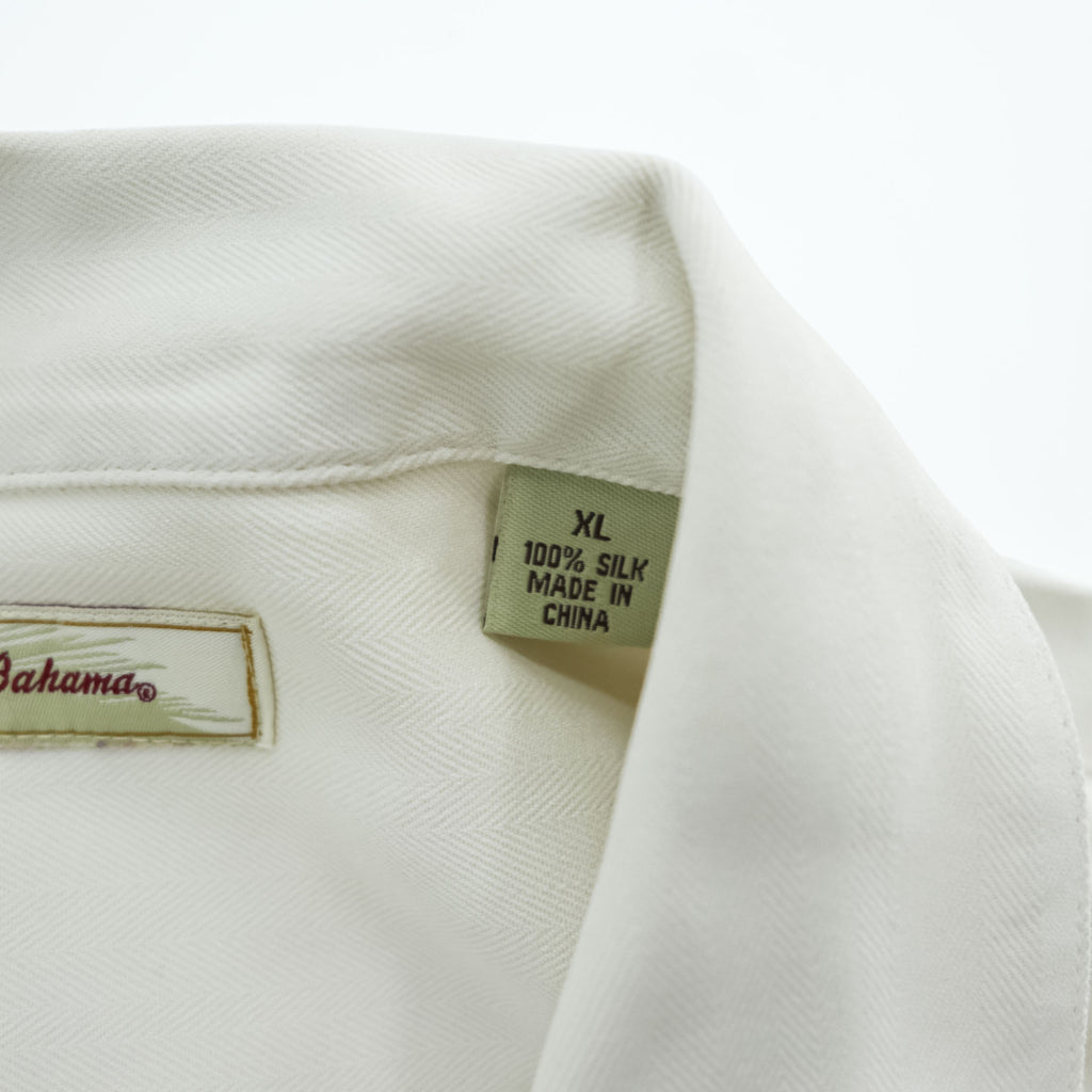 Tommy Bahama 半袖 シルク オープンカラーシャツ XL ホワイト ヘリンボーン 開襟 ボックスシルエット