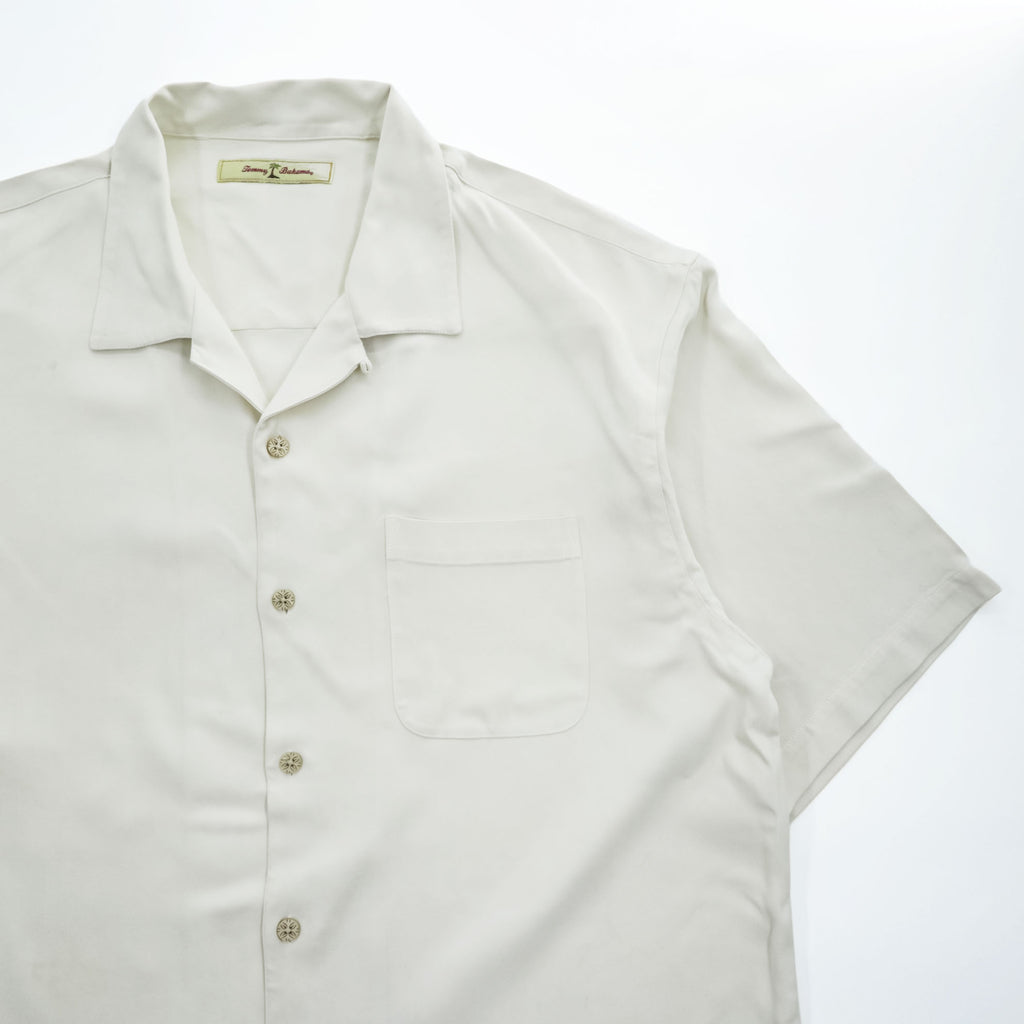 Tommy Bahama 半袖 シルク オープンカラーシャツ XL ホワイト ヘリンボーン 開襟 ボックスシルエット