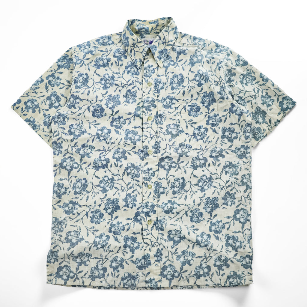 reyn spooner 90年代 ヴィンテージ ハワイ製 アロハシャツ 半袖シャツ L ベージュ 花柄 ボタンダウン