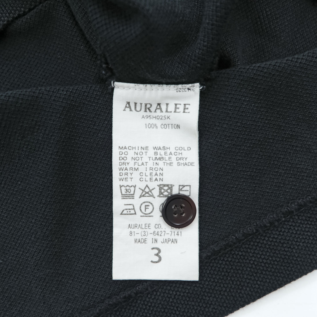 AURALEE スーパーソフトピケ ヘンリーネック Tシャツ L ブラック SUPER SOFT PIQUE HENRY NECK 鹿の子 A9SH02SK 日本製