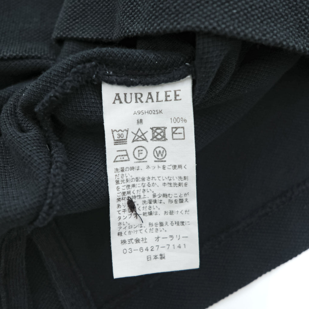 AURALEE スーパーソフトピケ ヘンリーネック Tシャツ L ブラック SUPER SOFT PIQUE HENRY NECK 鹿の子 A9SH02SK 日本製
