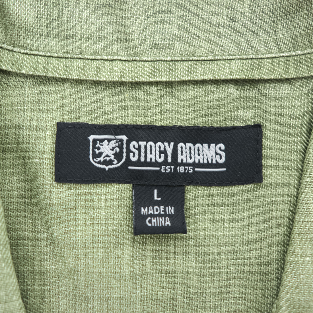 STACY ADAMS 半袖 リネン オープンカラーシャツ L カーキ グリーン 開襟 ステッチ