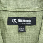 STACY ADAMS 半袖 リネン オープンカラーシャツ L カーキ グリーン 開襟 ステッチ