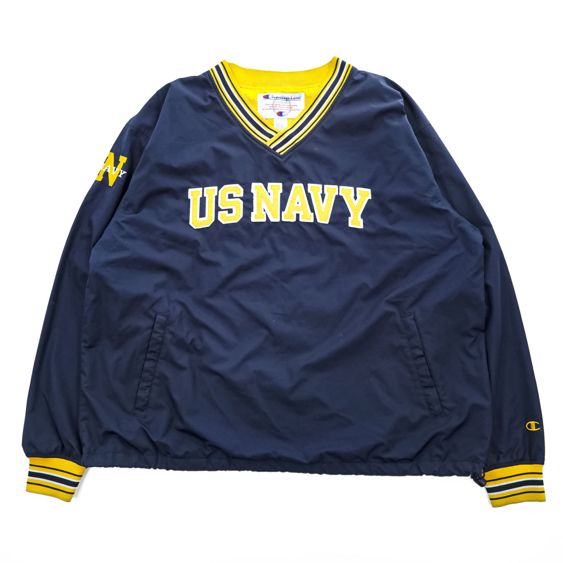 Champion 90年代 ヴィンテージ ピステ プルオーバー ジャージ ジャケット XL ネイビー イエロー ドローコード US NAVY