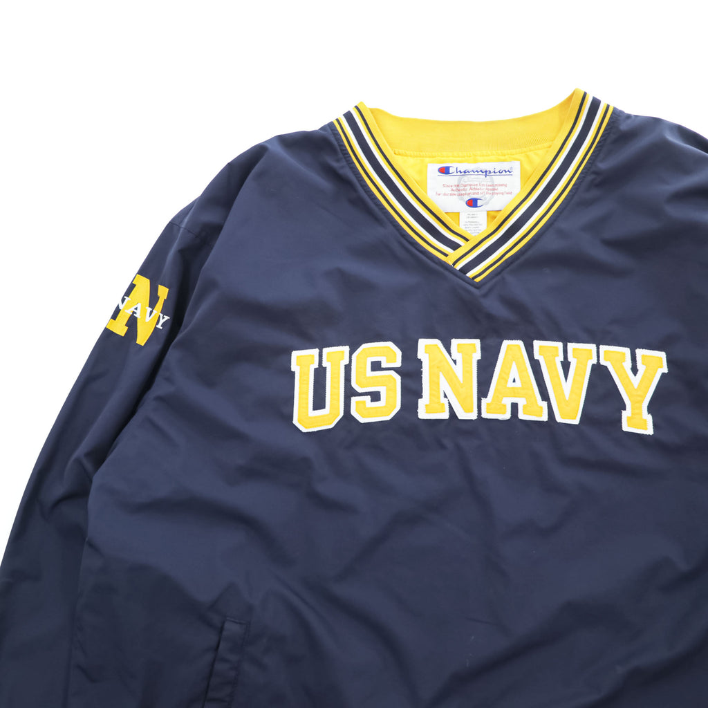 Champion 90年代 ヴィンテージ ピステ プルオーバー ジャージ ジャケット XL ネイビー イエロー ドローコード US NAVY