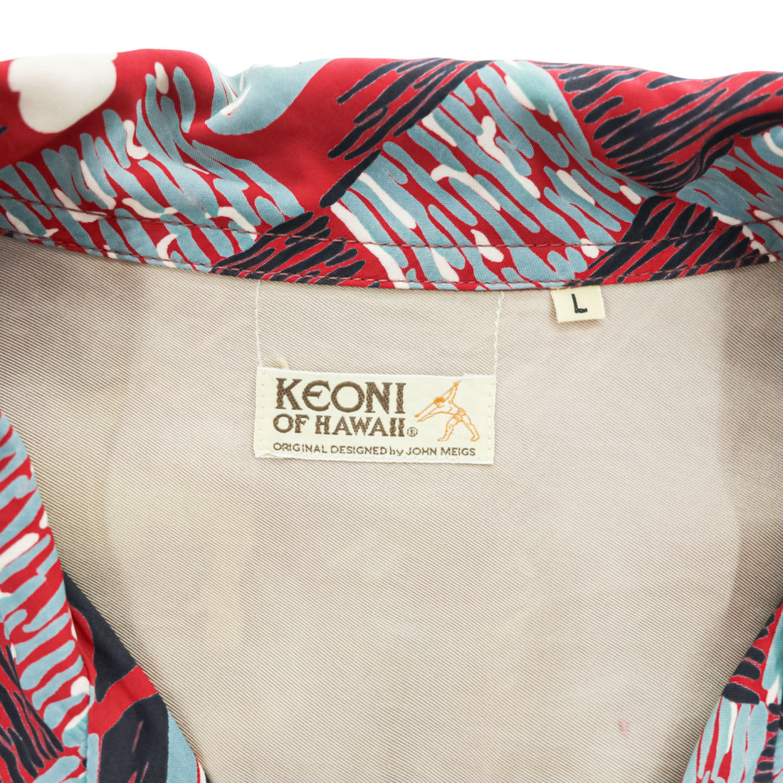 SUN SURF KEONI OF HAWAII 90年代 ヴィンテージ アロハシャツ 半袖 オープンカラーシャツ L ブルー レッド 総柄 開襟 JOHN MEIGS M32909