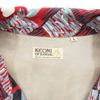 SUN SURF KEONI OF HAWAII 90年代 ヴィンテージ アロハシャツ 半袖 オープンカラーシャツ L ブルー レッド 総柄 開襟 JOHN MEIGS M32909
